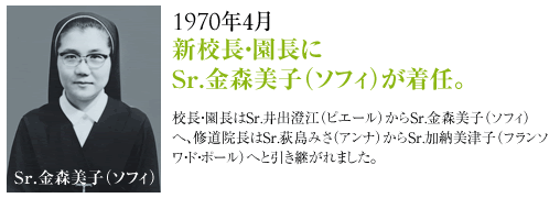 1970年Sr.金森美子（ソフィ）校長・園長に着任。